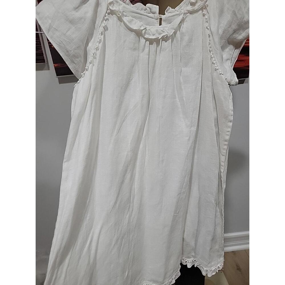 Massimo Dutti Linen Size 9-10 White Ruffles Lined Girls Dress #W2 - Picture 4 of 11